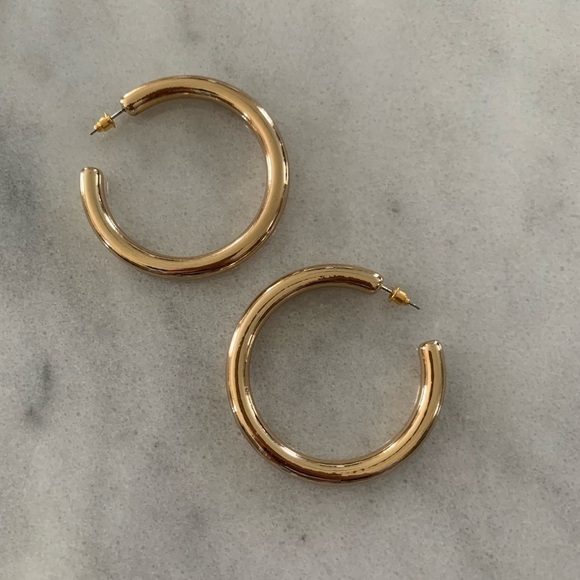 Gold Chunky Tube Large Trendy Hoop Earrings Brand New